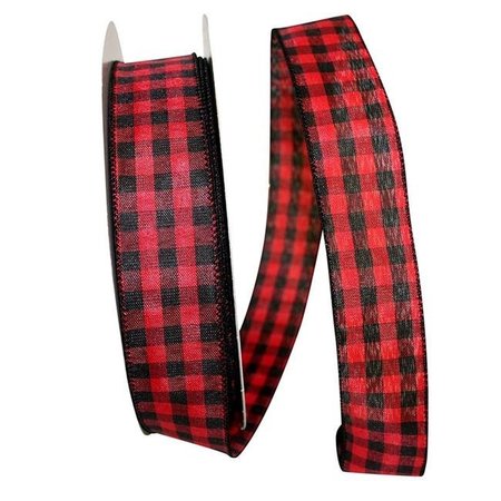 RELIANT RIBBON Reliant Ribbon 92319W-739-09K Hilltop Cabin Buffalo Check Value Wired Edge Ribbon - Black & Red - 1.5 in. x 50 yards 92319W-739-09K